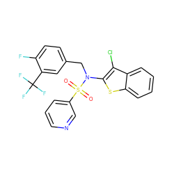 O=S(=O)(c1cccnc1)N(Cc1ccc(F)c(C(F)(F)F)c1)c1sc2ccccc2c1Cl ZINC000115230066