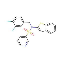 O=S(=O)(c1cccnc1)N(Cc1ccc(F)c(F)c1)c1cc2ccccc2s1 ZINC000115228752