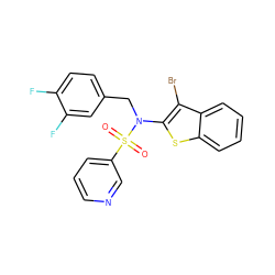 O=S(=O)(c1cccnc1)N(Cc1ccc(F)c(F)c1)c1sc2ccccc2c1Br ZINC000115230574