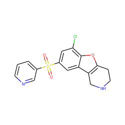 O=S(=O)(c1cccnc1)c1cc(Cl)c2oc3c(c2c1)CNCC3 ZINC000147541852