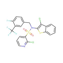 O=S(=O)(c1cccnc1Cl)N(Cc1ccc(F)c(C(F)(F)F)c1)c1sc2ccccc2c1Cl ZINC000115228582