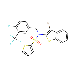 O=S(=O)(c1cccs1)N(Cc1ccc(F)c(C(F)(F)F)c1)c1sc2ccccc2c1Br ZINC000115230519