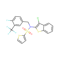 O=S(=O)(c1cccs1)N(Cc1ccc(F)c(C(F)(F)F)c1)c1sc2ccccc2c1Cl ZINC000115232803