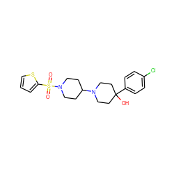 O=S(=O)(c1cccs1)N1CCC(N2CCC(O)(c3ccc(Cl)cc3)CC2)CC1 ZINC000029125458