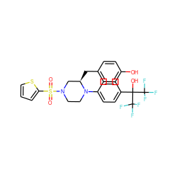 O=S(=O)(c1cccs1)N1CCN(c2ccc(C(O)(C(F)(F)F)C(F)(F)F)cc2)[C@H](Cc2ccc(O)cc2)C1 ZINC000103238877