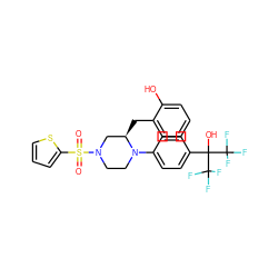 O=S(=O)(c1cccs1)N1CCN(c2ccc(C(O)(C(F)(F)F)C(F)(F)F)cc2)[C@H](Cc2ccccc2O)C1 ZINC000103238944