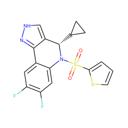 O=S(=O)(c1cccs1)N1c2cc(F)c(F)cc2-c2n[nH]cc2[C@@H]1C1CC1 ZINC000043176067