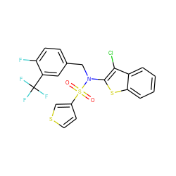 O=S(=O)(c1ccsc1)N(Cc1ccc(F)c(C(F)(F)F)c1)c1sc2ccccc2c1Cl ZINC000115229294