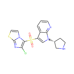 O=S(=O)(c1cn([C@@H]2CCNC2)c2ncccc12)c1c(Cl)nc2sccn12 ZINC000064475322