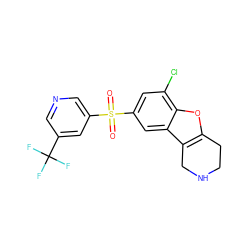 O=S(=O)(c1cncc(C(F)(F)F)c1)c1cc(Cl)c2oc3c(c2c1)CNCC3 ZINC000147995585