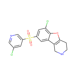 O=S(=O)(c1cncc(Cl)c1)c1cc(Cl)c2oc3c(c2c1)CNCC3 ZINC000147505241