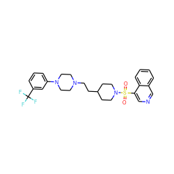 O=S(=O)(c1cncc2ccccc12)N1CCC(CCN2CCN(c3cccc(C(F)(F)F)c3)CC2)CC1 ZINC001772617360