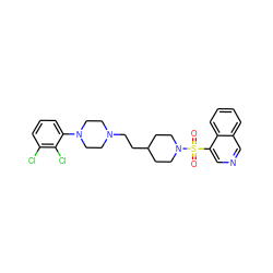 O=S(=O)(c1cncc2ccccc12)N1CCC(CCN2CCN(c3cccc(Cl)c3Cl)CC2)CC1 ZINC001772619937