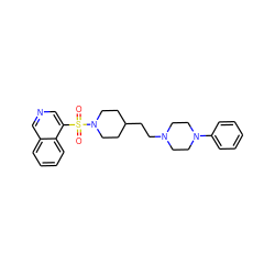 O=S(=O)(c1cncc2ccccc12)N1CCC(CCN2CCN(c3ccccc3)CC2)CC1 ZINC001772632166