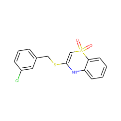 O=S1(=O)C=C(SCc2cccc(Cl)c2)Nc2ccccc21 ZINC000001406153