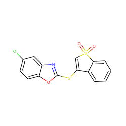 O=S1(=O)C=C(Sc2nc3cc(Cl)ccc3o2)c2ccccc21 ZINC000000089995