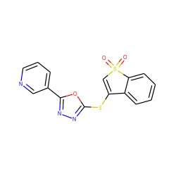 O=S1(=O)C=C(Sc2nnc(-c3cccnc3)o2)c2ccccc21 ZINC000009614874