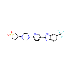 O=S1(=O)CC[C@H](N2CCN(c3ccc(-c4nc5ccc(C(F)(F)F)cc5[nH]4)cn3)CC2)C1 ZINC001772638215