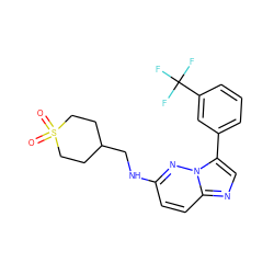 O=S1(=O)CCC(CNc2ccc3ncc(-c4cccc(C(F)(F)F)c4)n3n2)CC1 ZINC000113134112