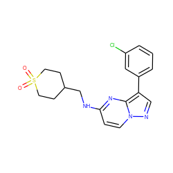 O=S1(=O)CCC(CNc2ccn3ncc(-c4cccc(Cl)c4)c3n2)CC1 ZINC000113133959