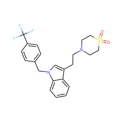 O=S1(=O)CCN(CCc2cn(Cc3ccc(C(F)(F)F)cc3)c3ccccc23)CC1 ZINC000020386342