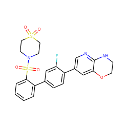 O=S1(=O)CCN(S(=O)(=O)c2ccccc2-c2ccc(-c3cnc4c(c3)OCCN4)c(F)c2)CC1 ZINC000224827834