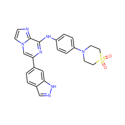 O=S1(=O)CCN(c2ccc(Nc3nc(-c4ccc5cn[nH]c5c4)cn4ccnc34)cc2)CC1 ZINC000168551900