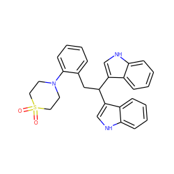 O=S1(=O)CCN(c2ccccc2CC(c2c[nH]c3ccccc23)c2c[nH]c3ccccc23)CC1 ZINC000001668497