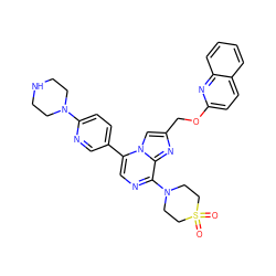 O=S1(=O)CCN(c2ncc(-c3ccc(N4CCNCC4)nc3)n3cc(COc4ccc5ccccc5n4)nc23)CC1 ZINC000222041763