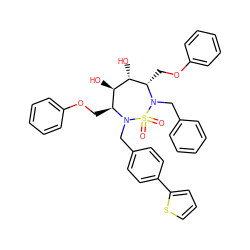 O=S1(=O)N(Cc2ccccc2)[C@@H](COc2ccccc2)[C@@H](O)[C@H](O)[C@H](COc2ccccc2)N1Cc1ccc(-c2cccs2)cc1 ZINC000029408652