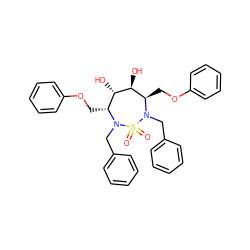 O=S1(=O)N(Cc2ccccc2)[C@H](COc2ccccc2)[C@H](O)[C@@H](O)[C@@H](COc2ccccc2)N1Cc1ccccc1 ZINC000003833860