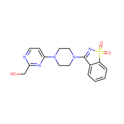 O=S1(=O)N=C(N2CCN(c3ccnc(CO)n3)CC2)c2ccccc21 ZINC000013472149