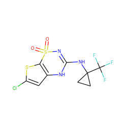 O=S1(=O)N=C(NC2(C(F)(F)F)CC2)Nc2cc(Cl)sc21 ZINC000035942034