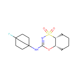 O=S1(=O)N=C(NC23CCC(F)(CC2)CC3)O[C@H]2CCCC[C@H]21 ZINC000096273947