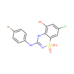 O=S1(=O)N=C(Nc2ccc(Br)cc2)Nc2c(O)cc(Cl)cc21 ZINC000028822693