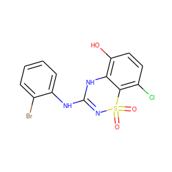 O=S1(=O)N=C(Nc2ccccc2Br)Nc2c(O)ccc(Cl)c21 ZINC000028822797