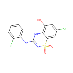 O=S1(=O)N=C(Nc2ccccc2Cl)Nc2c(O)cc(Cl)cc21 ZINC000006718557