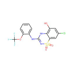 O=S1(=O)N=C(Nc2ccccc2OC(F)(F)F)Nc2c(O)cc(Cl)cc21 ZINC000028822735