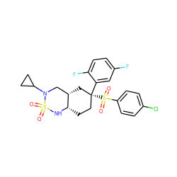 O=S1(=O)N[C@H]2CC[C@@](c3cc(F)ccc3F)(S(=O)(=O)c3ccc(Cl)cc3)C[C@H]2CN1C1CC1 ZINC000036175612