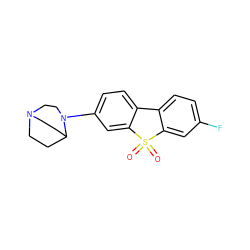 O=S1(=O)c2cc(F)ccc2-c2ccc(N3CCN4CCC3CC4)cc21 ZINC000169308795