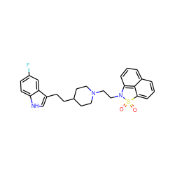 O=S1(=O)c2cccc3cccc(c23)N1CCN1CCC(CCc2c[nH]c3ccc(F)cc23)CC1 ZINC000013826837