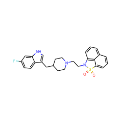 O=S1(=O)c2cccc3cccc(c23)N1CCN1CCC(Cc2c[nH]c3cc(F)ccc23)CC1 ZINC000013826841