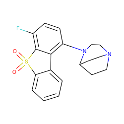 O=S1(=O)c2ccccc2-c2c(N3CCN4CCC3CC4)ccc(F)c21 ZINC000169308800