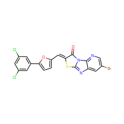 O=c1/c(=C/c2ccc(-c3cc(Cl)cc(Cl)c3)o2)sc2nc3cc(Br)cnc3n12 ZINC000016193552