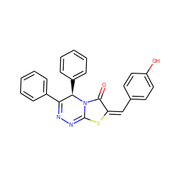 O=c1/c(=C\c2ccc(O)cc2)sc2n1[C@H](c1ccccc1)C(c1ccccc1)=NN=2 ZINC000013147134