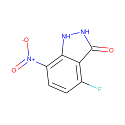 O=c1[nH][nH]c2c([N+](=O)[O-])ccc(F)c12 ZINC000100232126