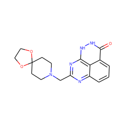 O=c1[nH][nH]c2nc(CN3CCC4(CC3)OCCO4)nc3cccc1c32 ZINC000059275403