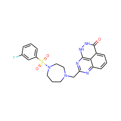 O=c1[nH][nH]c2nc(CN3CCCN(S(=O)(=O)c4cccc(F)c4)CC3)nc3cccc1c32 ZINC000059279975