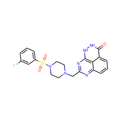 O=c1[nH][nH]c2nc(CN3CCN(S(=O)(=O)c4cccc(F)c4)CC3)nc3cccc1c32 ZINC000059277944