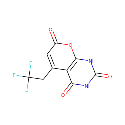 O=c1[nH]c(=O)c2c(CC(F)(F)F)cc(=O)oc2[nH]1 ZINC000084704618